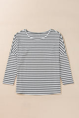 Gray Stripe Drop Sleeve Round Neck Oversized Long Sleeve Top Long Sleeve Tops JT's Designer Fashion