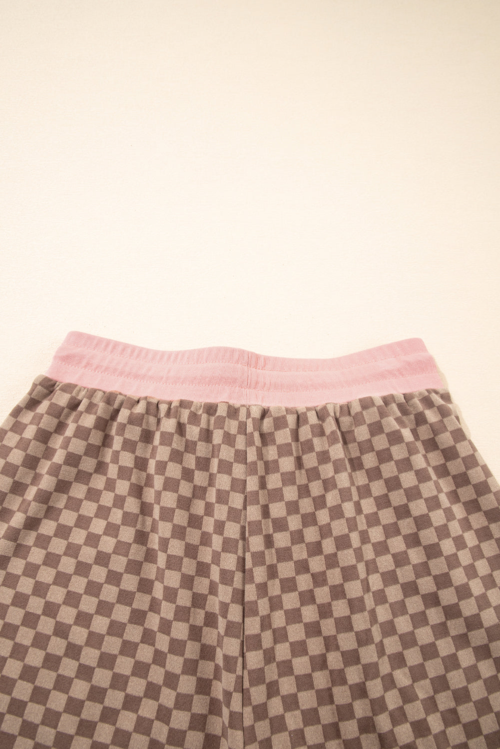 Brown Checkerboard Long Sleeve Pullover and Shorts Set Short Sets JT's Designer Fashion