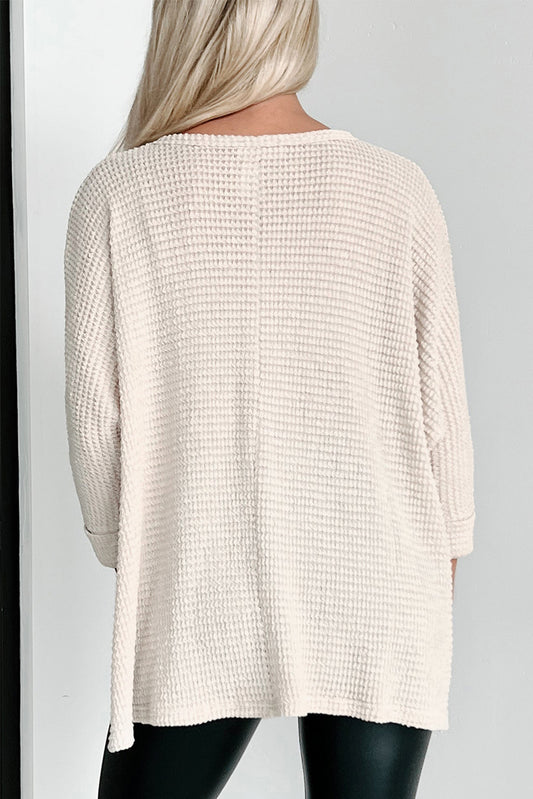 Apricot Waffle Knit Splits Batwing Sleeve Oversized Top Long Sleeve Tops JT's Designer Fashion