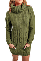 Olive Cowl Neck Cable Knit Sweater Dress Sweater Dresses JT's Designer Fashion