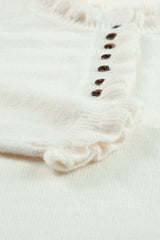 Beige Frill Trim Buttoned Knit Pullover Sweater Sweaters & Cardigans JT's Designer Fashion