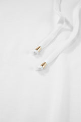 White Lace Patchwork Sleeve Drawstring Hoodie Sweatshirts & Hoodies JT's Designer Fashion