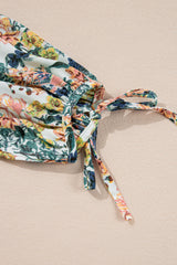 Sky Blue Floral 3/4 Sleeve V Neck High Waist Ruffled Dress Floral Dresses JT's Designer Fashion