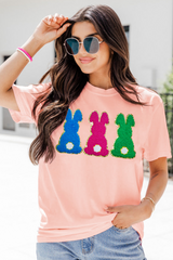 Pink Easter Bunny Chenille Patched Graphic Tee Graphic Tees JT's Designer Fashion