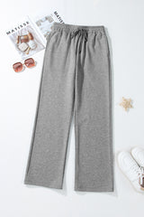 Light Grey Solid Color Fleece Lined Drawstring Waist Casual Pants Pants & Culotte JT's Designer Fashion