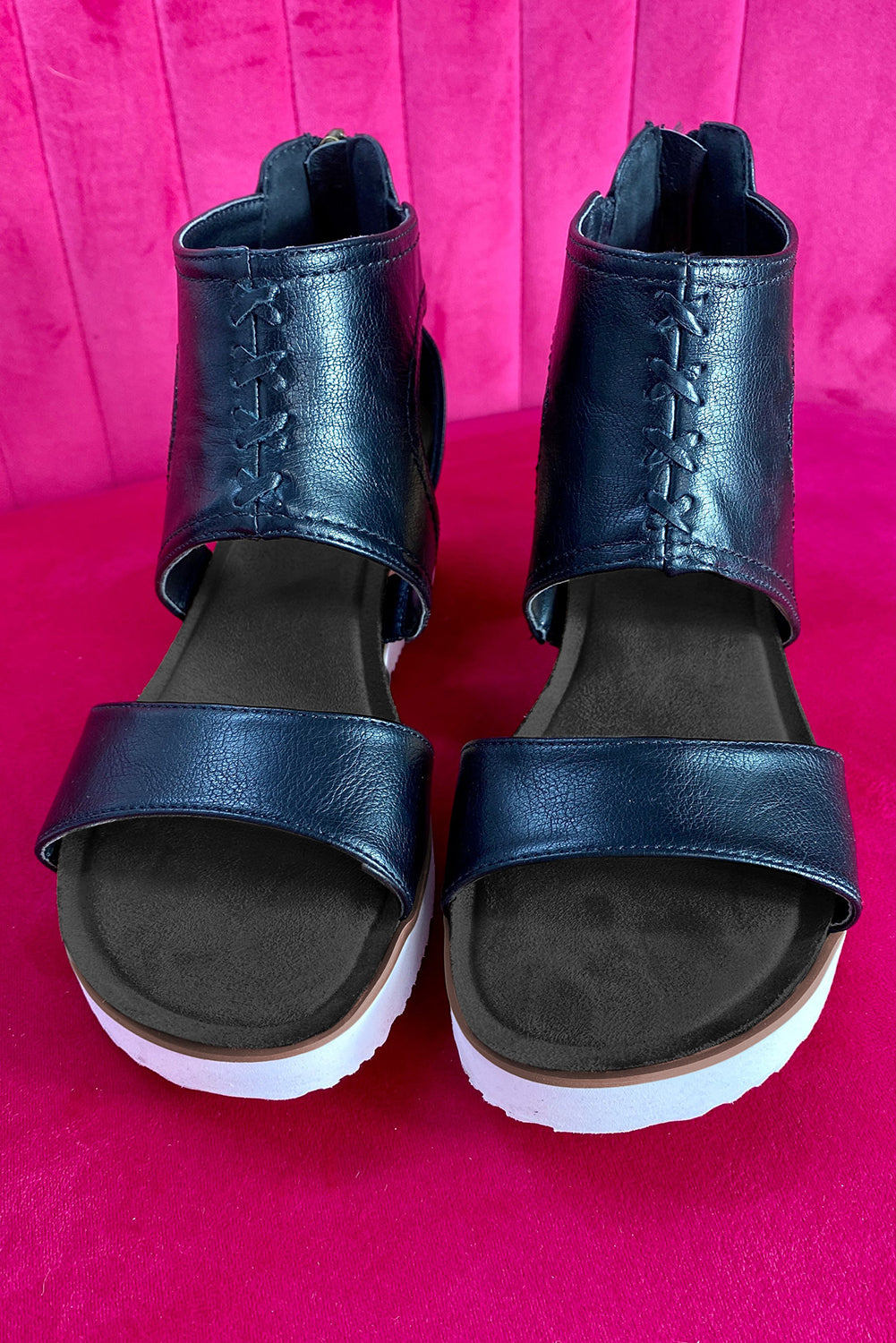 Black Crisscross Detail Hollowed Leather Gladiator Sandals Sandals JT's Designer Fashion