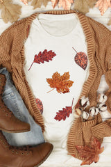 White Halloween Sequined Leaves Graphic Crew Neck T Shirt Graphic Tees JT's Designer Fashion