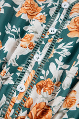 Green Floral Print Trimmed V Neck Tie Waist Sleeveless Holiday Long Dress Maxi Dresses JT's Designer Fashion