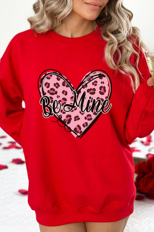 Red Be mine Leopard Heart Printed Valentines Sweatshirt Graphic Sweatshirts JT's Designer Fashion
