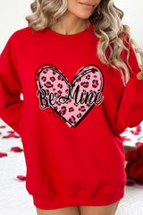 Red Be mine Leopard Heart Printed Valentines Sweatshirt Graphic Sweatshirts JT's Designer Fashion