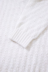 White Textured Knit Ribbed Edge V Neck Loose Sweater Sweaters JT's Designer Fashion