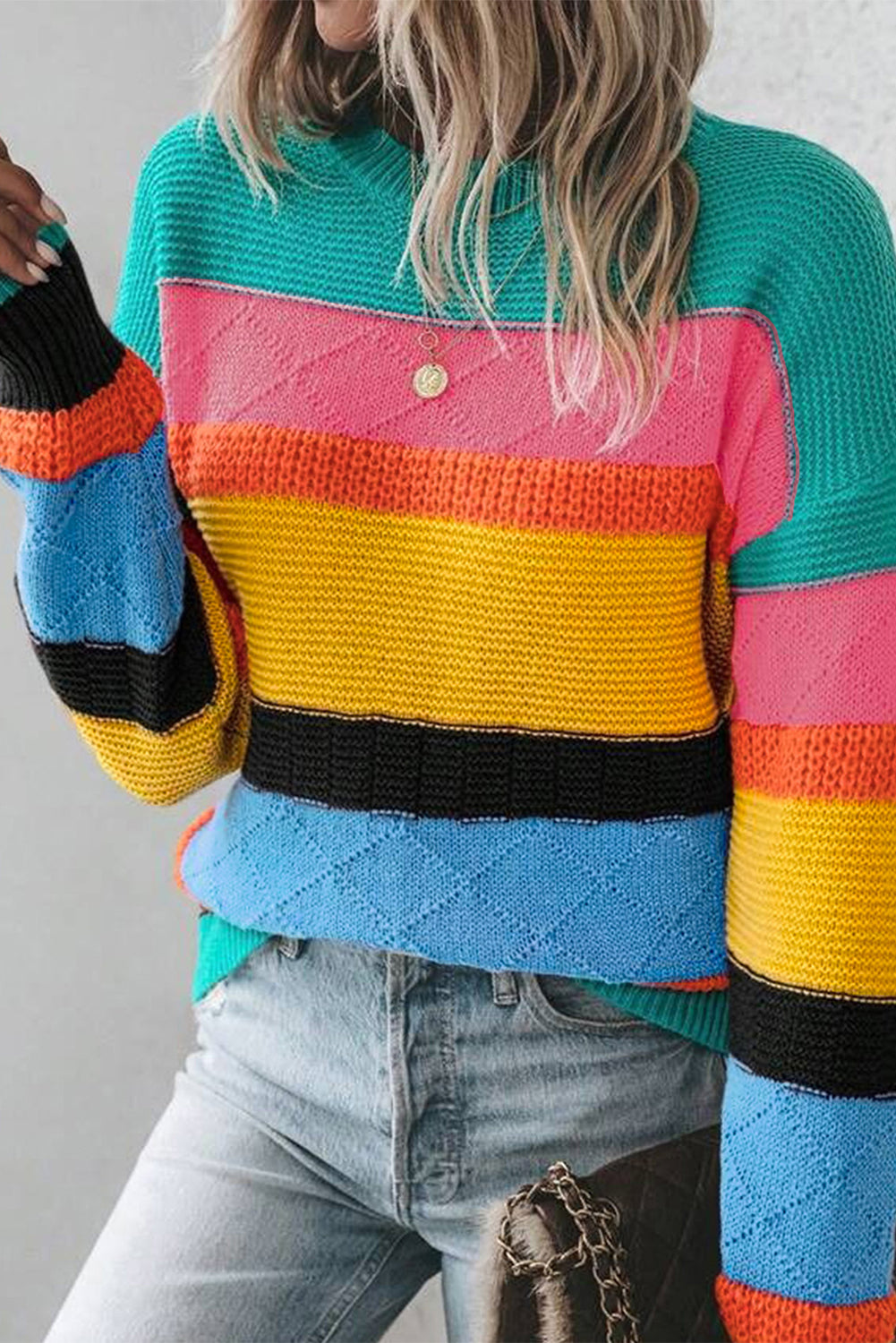 Yellow Colorblock Mixed Textured Drop Shoulder Sweater Sweaters JT's Designer Fashion