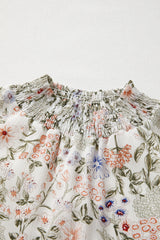 Green Floral Print Tiered Frilled Shirred Mock Neck Mini Dress Floral Dresses JT's Designer Fashion