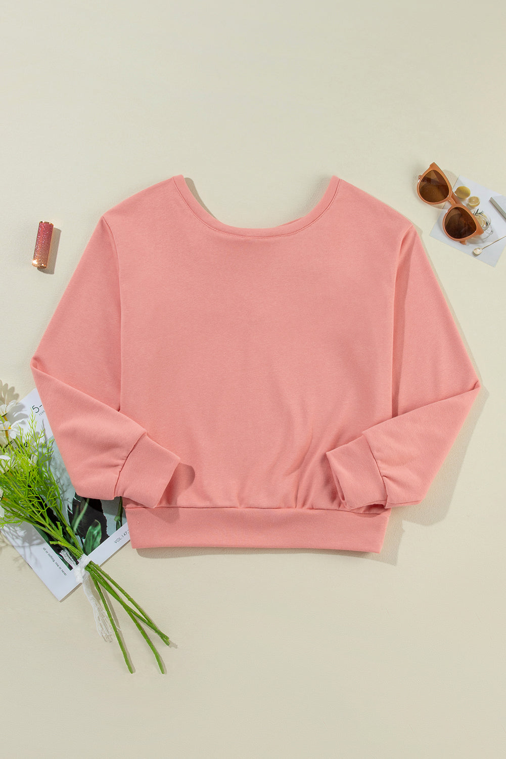 Pale Chestnut Bowknot Dewback Round Neck Sweatshirt Sweatshirts & Hoodies JT's Designer Fashion