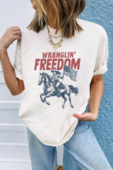 White WRANGLIN FREEDOM Rodeo Graphic Tee Graphic Tees JT's Designer Fashion