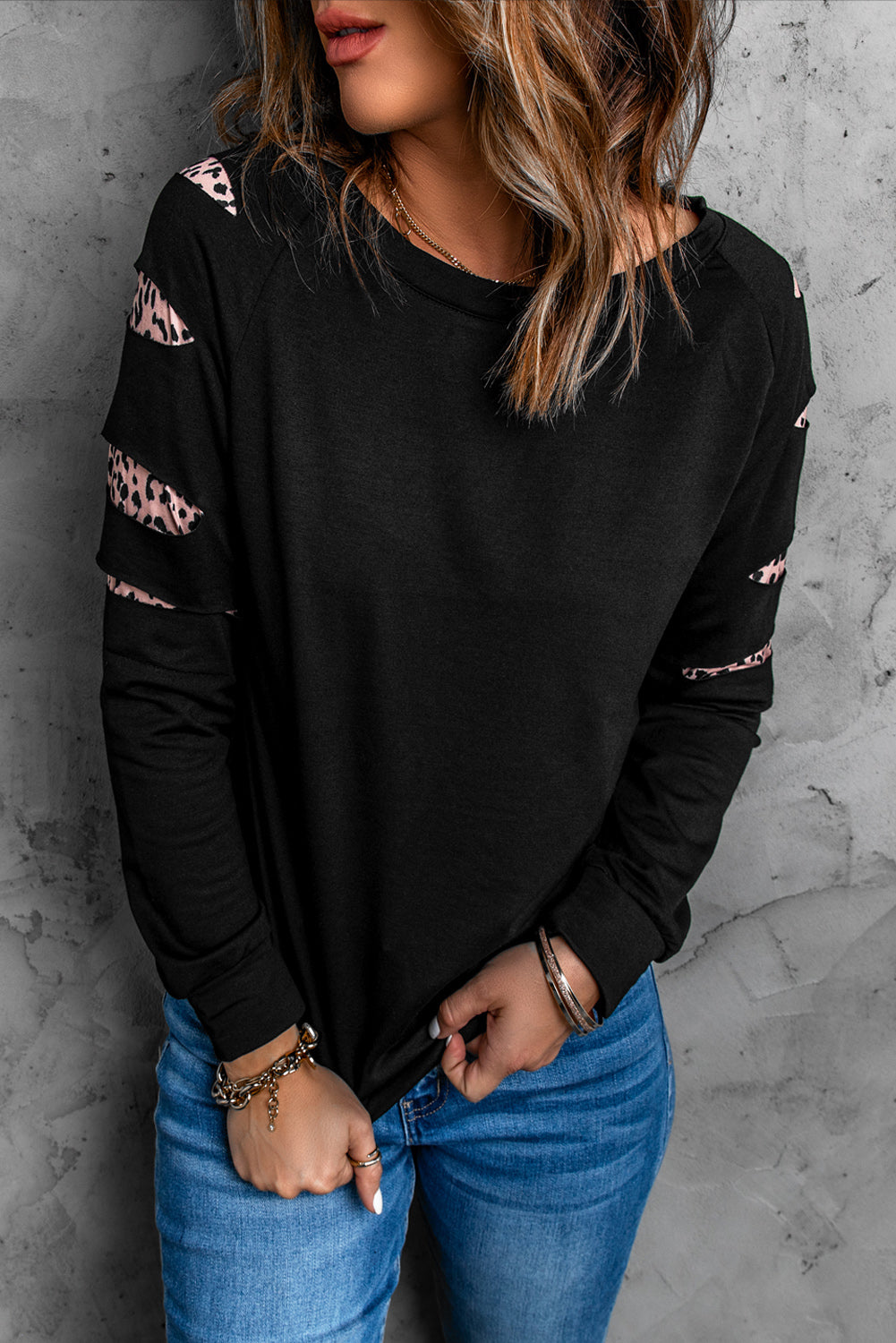 Leopard Insert Black Sweatshirt Sweatshirts & Hoodies JT's Designer Fashion