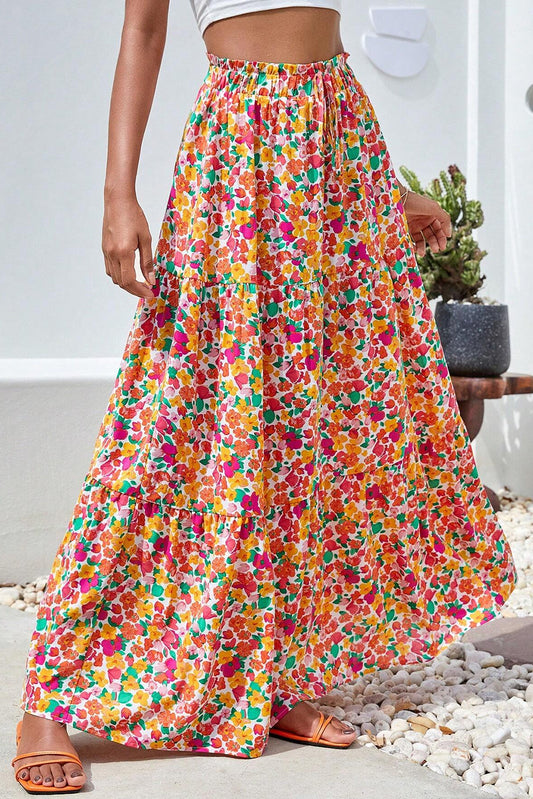 Yellow Boho Floral Print Long Skirt Bottoms JT's Designer Fashion