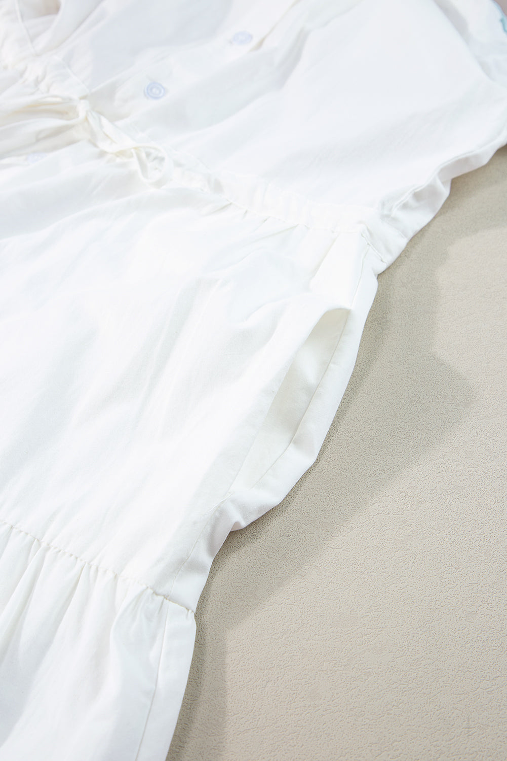 White Colorblock Rickrack Trim Short Sleeve Drawstring Waist Long Dress Maxi Dresses JT's Designer Fashion