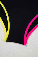 Black Color Block Drawstring Side V Neck High Waist Bikini Set Bikinis JT's Designer Fashion