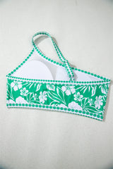 Green Floral Print One Shoulder High Waist Bikini Set Bikinis JT's Designer Fashion