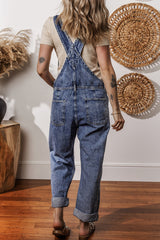 Sail Blue Denim Bib Straight Leg Jumpsuit with Pockets Jumpsuits & Rompers JT's Designer Fashion