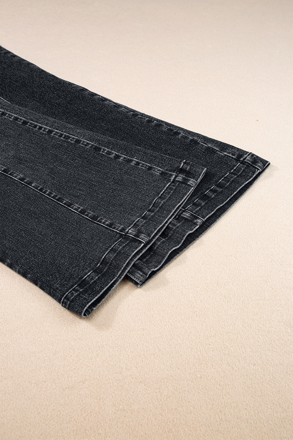 Black Plain Seam Detail Flared Bottom Ankle Length Jeans Jeans JT's Designer Fashion
