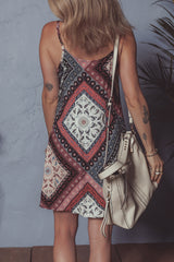 Red Geometric Paisley Print Sleeveless Shift Mini Dress Mini Dresses JT's Designer Fashion