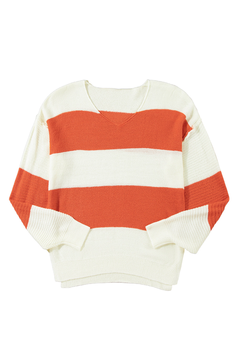 Orange Stripe Loose Color Block Drop Shoulder Bubble Sleeve Sweater Sweaters JT's Designer Fashion