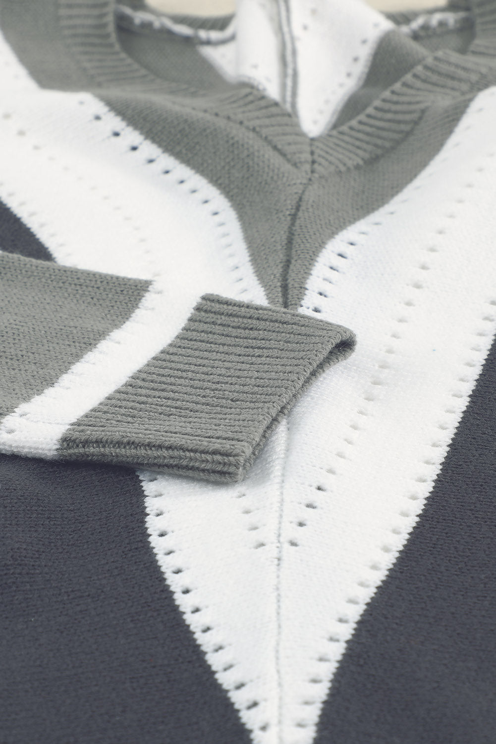 Gray Striped Colorblock V Neck Knitted Sweater Sweaters & Cardigans JT's Designer Fashion