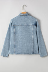 Myosotis Scallop Trim Collar Patched Pocket Button Up Denim Jacket Denim Jackets JT's Designer Fashion