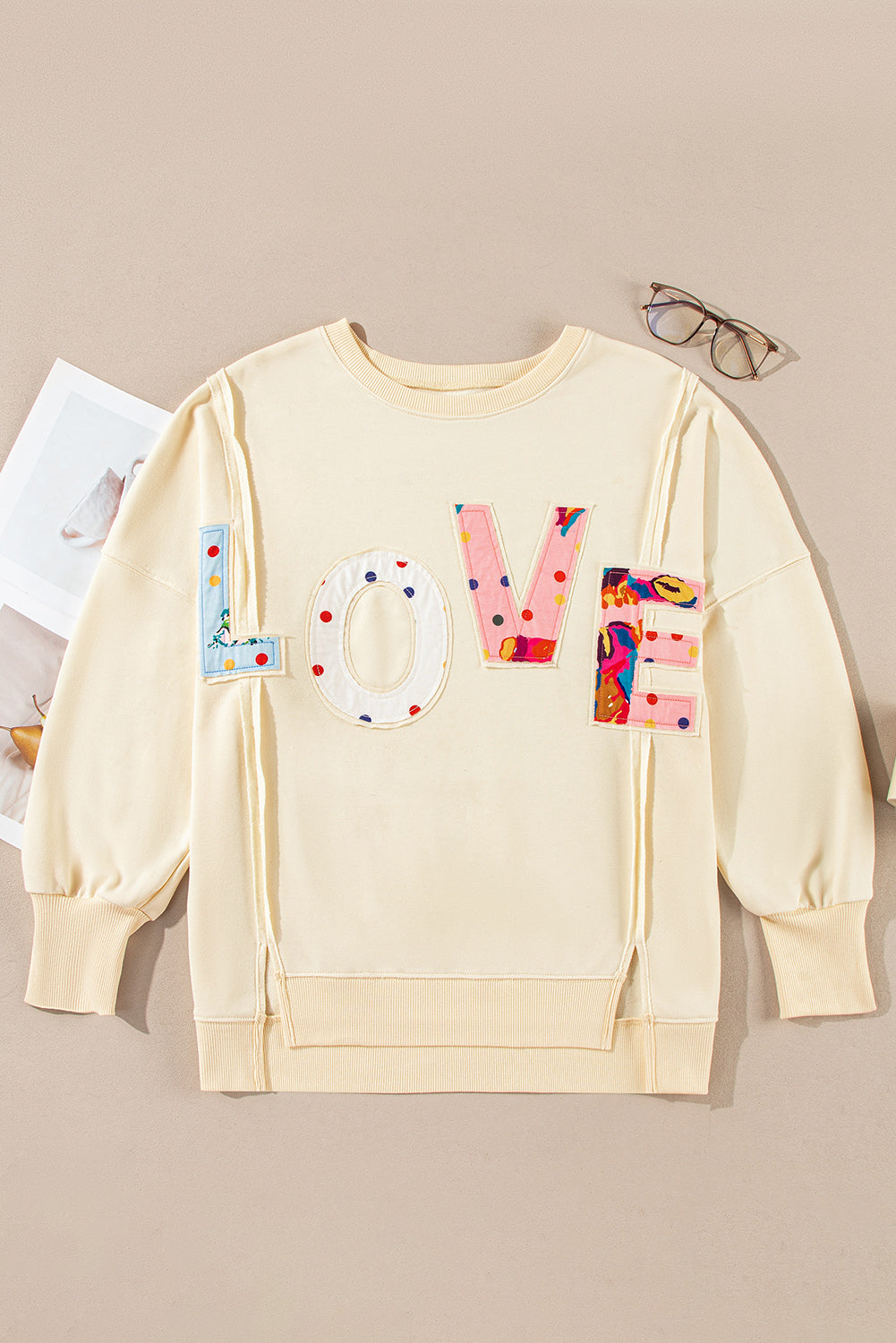 Apricot LOVE PATCH Graphic Oversized Sweatshirt Sweatshirts & Hoodies JT's Designer Fashion