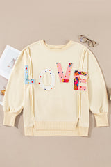 Apricot LOVE PATCH Graphic Oversized Sweatshirt Sweatshirts & Hoodies JT's Designer Fashion