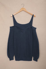 Dark Blue Dew Shoulder Juliette Knitted Sweater Sweaters & Cardigans JT's Designer Fashion