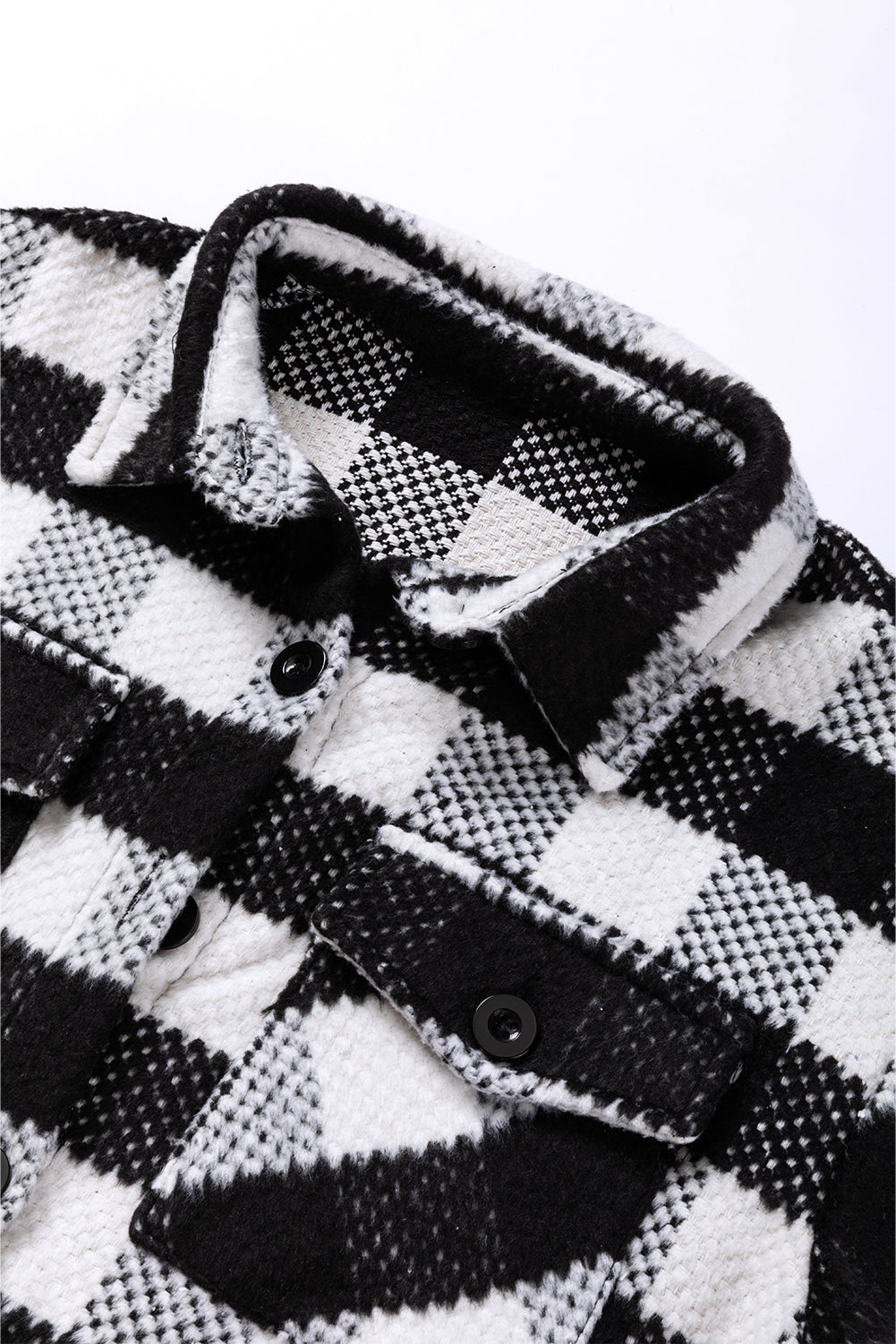 Black Plaid Textured Flap Pocket Shacket Plaid Shackets JT's Designer Fashion
