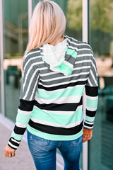 Green Striped Drawstring Long Sleeve Hoodie Sweatshirts & Hoodies JT's Designer Fashion