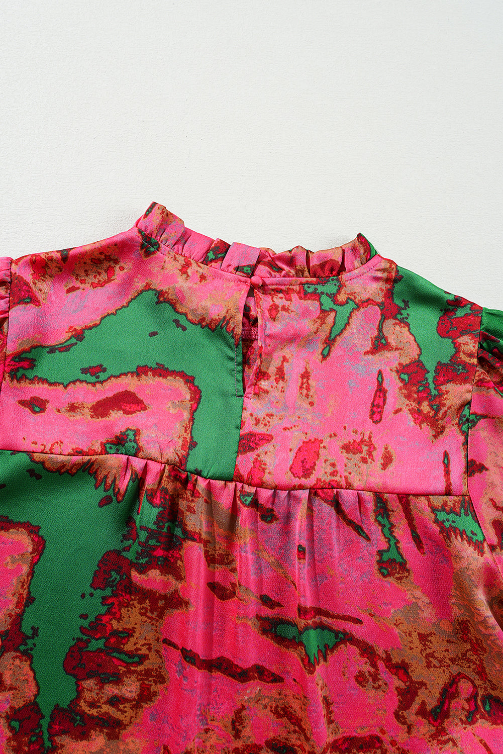Rose Abstract Print Frilly Neckline Puff Sleeve Blouse Blouses & Shirts JT's Designer Fashion