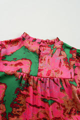Rose Abstract Print Frilly Neckline Puff Sleeve Blouse Blouses & Shirts JT's Designer Fashion