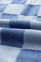 Light Blue Checkered Patchwork Button up Denim Jacket Denim Jackets JT's Designer Fashion