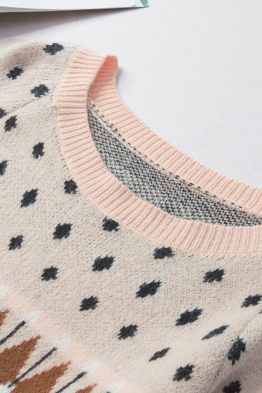 Multicolor Mixed Geometric Detail Raglan Sleeve Sweater Sweaters & Cardigans JT's Designer Fashion