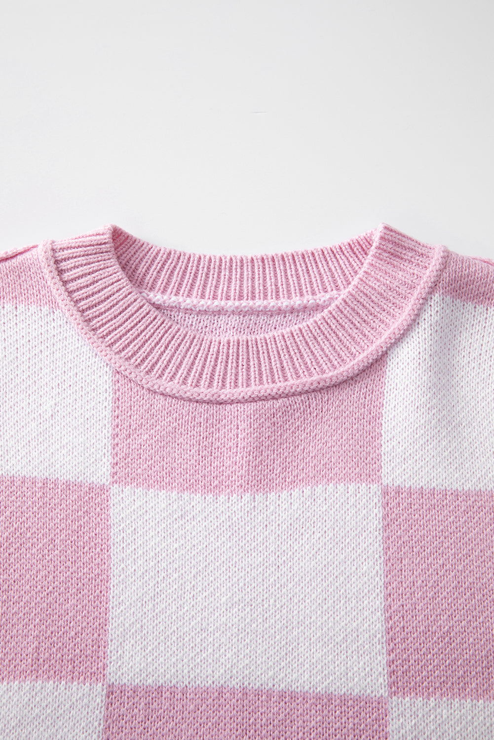 Pink Checkered Bishop Sleeve Sweater Sweaters JT's Designer Fashion