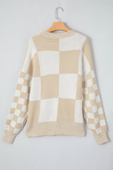 Flaxen Checkered Print Drop Shoulder Sweater Sweaters JT's Designer Fashion