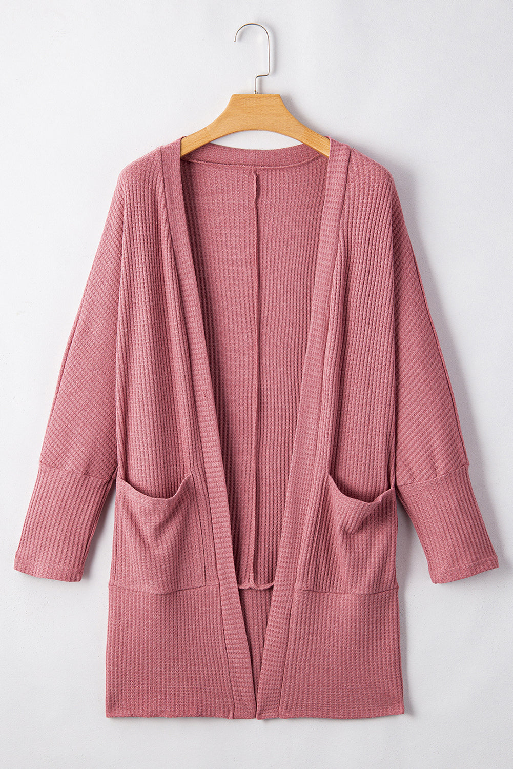 Mineral Red Solid Color Waffle Knit Cardigan with Pocket Cardigans JT's Designer Fashion