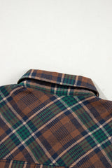 Brown Plaid Print Chest Pockets Buttoned Shirt Jacket Plaid Shackets JT's Designer Fashion