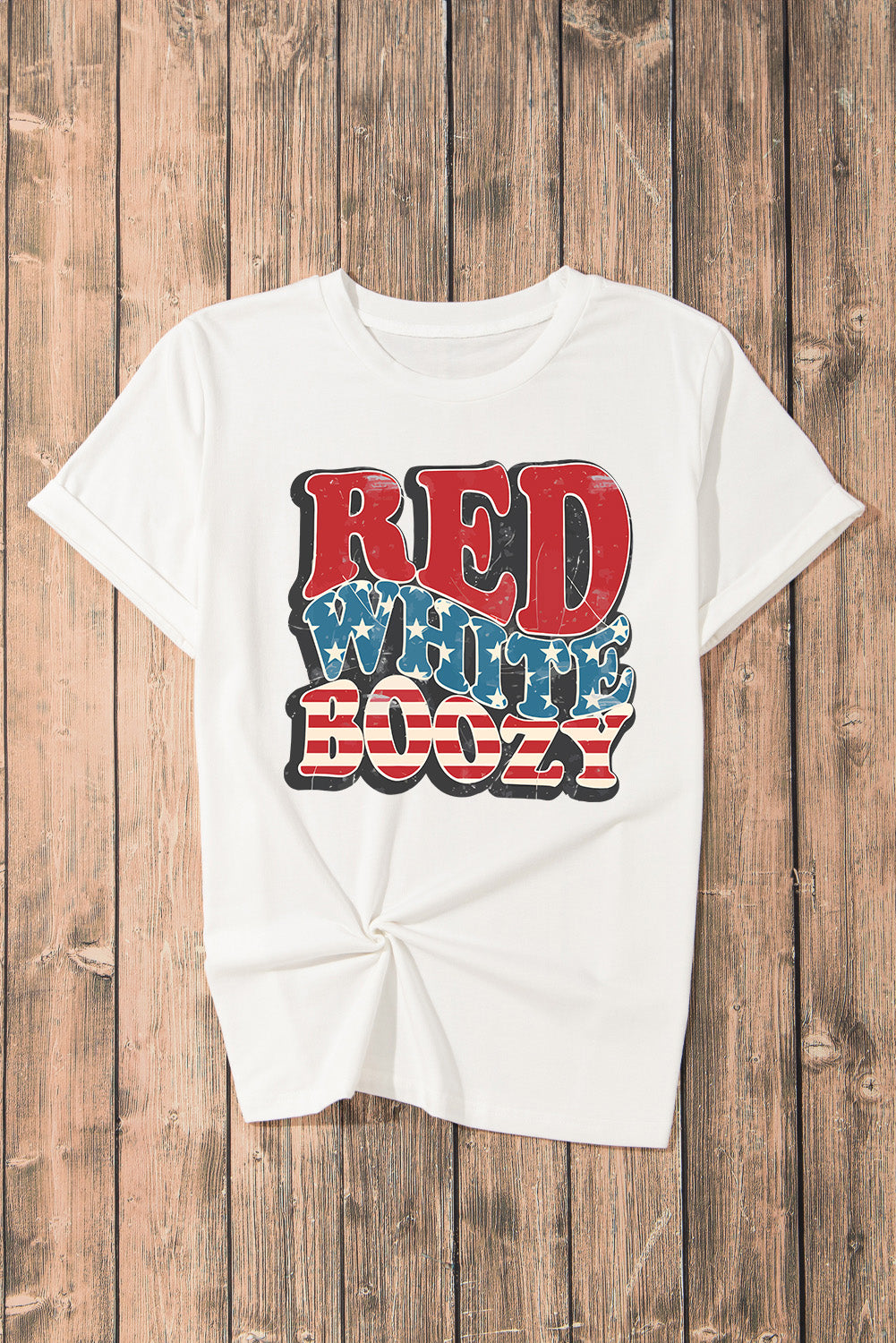 White RED WHITE BOOZY Stars and Stripes Graphic T Shirt Graphic Tees JT's Designer Fashion