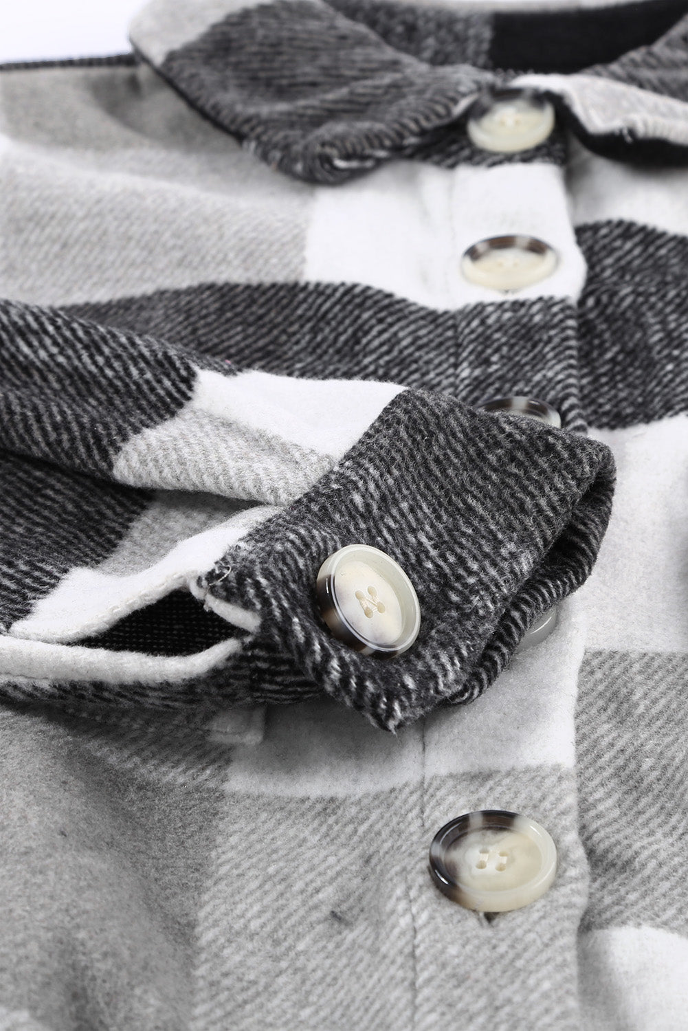Gray Plaid Color Block Buttoned Long Sleeve Jacket with Pocket Plaid Shackets JT's Designer Fashion