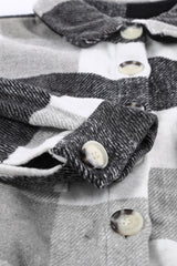 Gray Plaid Color Block Buttoned Long Sleeve Jacket with Pocket Plaid Shackets JT's Designer Fashion