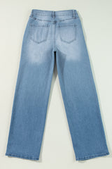 Myosotis High Rise Shift Slit Leg Straight Jeans Jeans JT's Designer Fashion