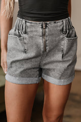 Gray Zipped Light Wash Cuffed Edge Denim Shorts Denim Shorts JT's Designer Fashion