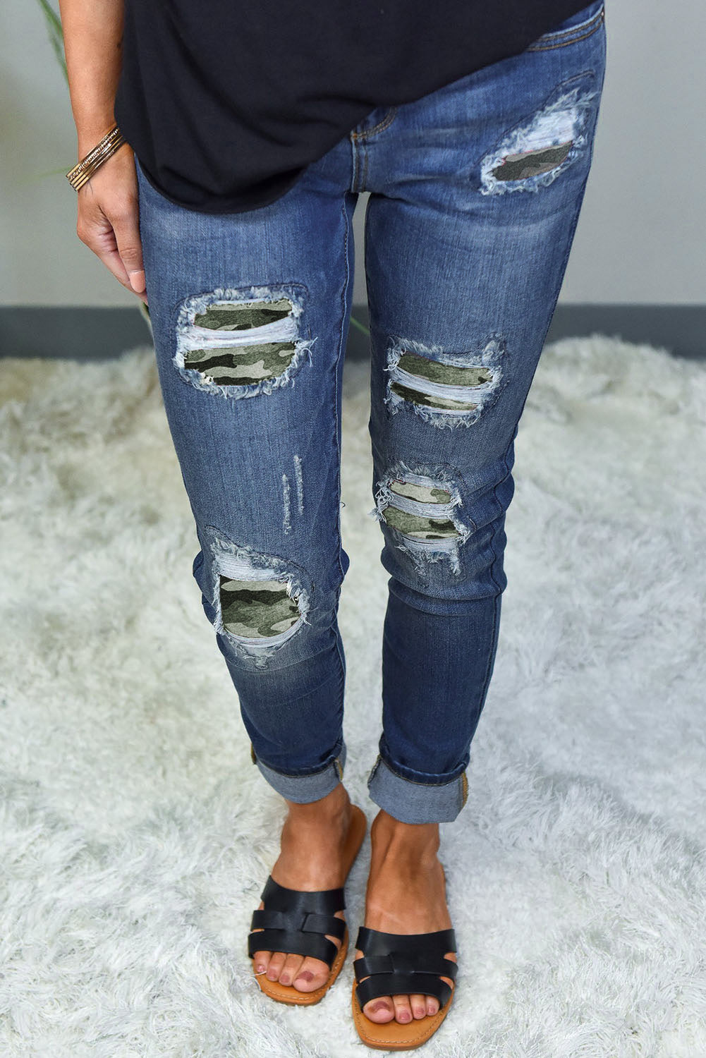 Camo Patch Destroyed Skinny Jeans White 70%Cotton+28%Polyester+2%Spandex Jeans JT's Designer Fashion
