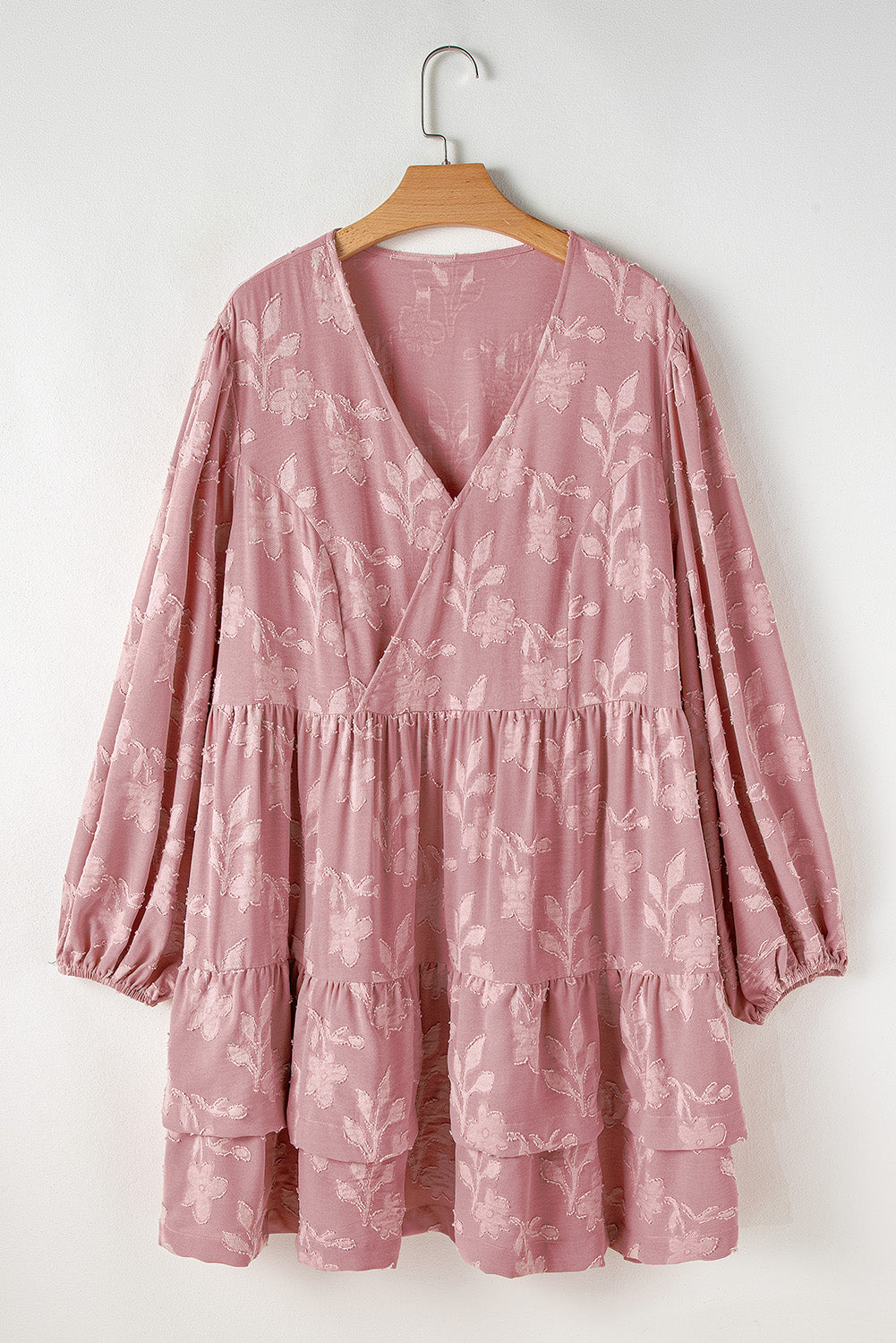 Peach Blossom Floral Surplice V Neck Tiered Ruffled Plus Size Dress Plus Size Mini Dresses JT's Designer Fashion